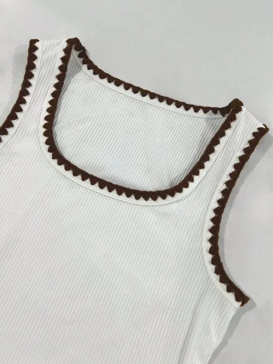 White Casual Colorblock Square Neck Sleeveless Slim Fit Women's Camisole T-Shirt - Picture 4 of 5